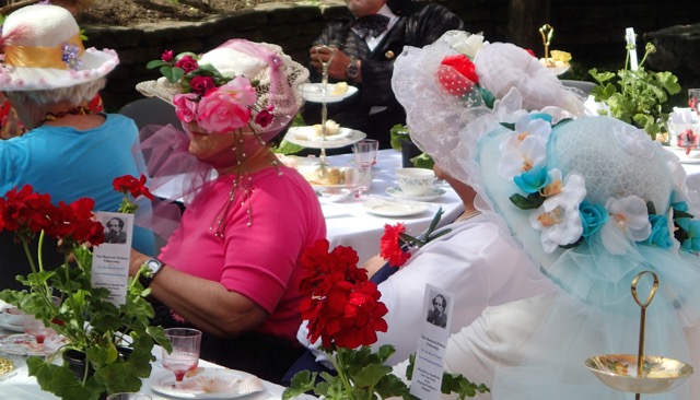 Wide brimmed, colourfully festooned, Victorian hats helped shade us from the very warm sun!